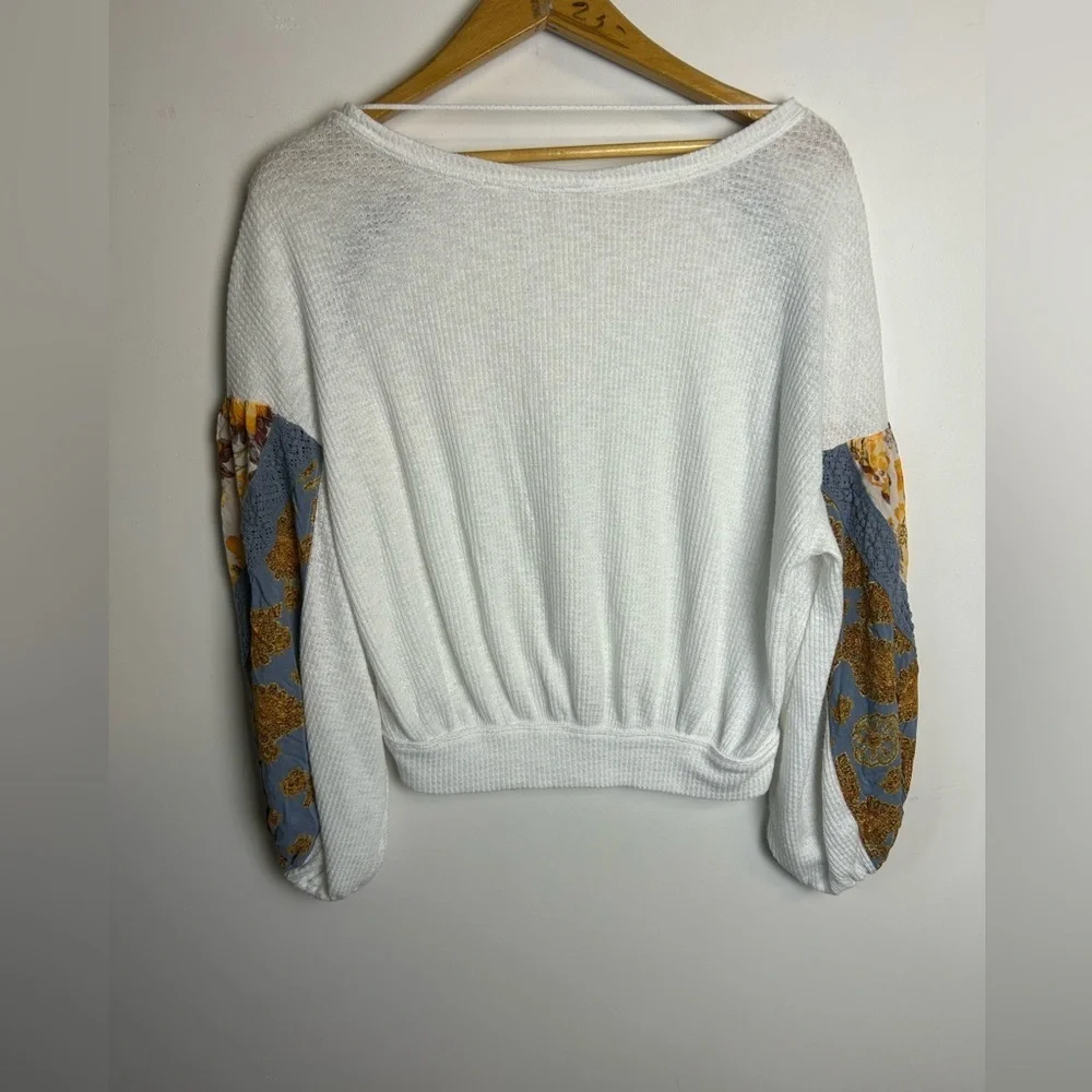 Free people Waffle Long Sleeve‎ Boho Top Size SP Croped Western Chic
